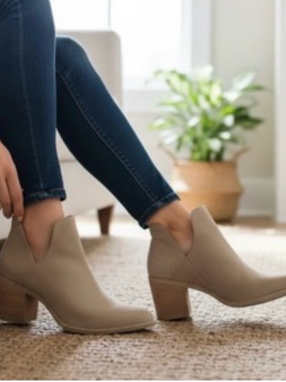 Steve Madden Petra Taupe Slip-On Ankle Booties with Block Heel - Picture 2 of 8